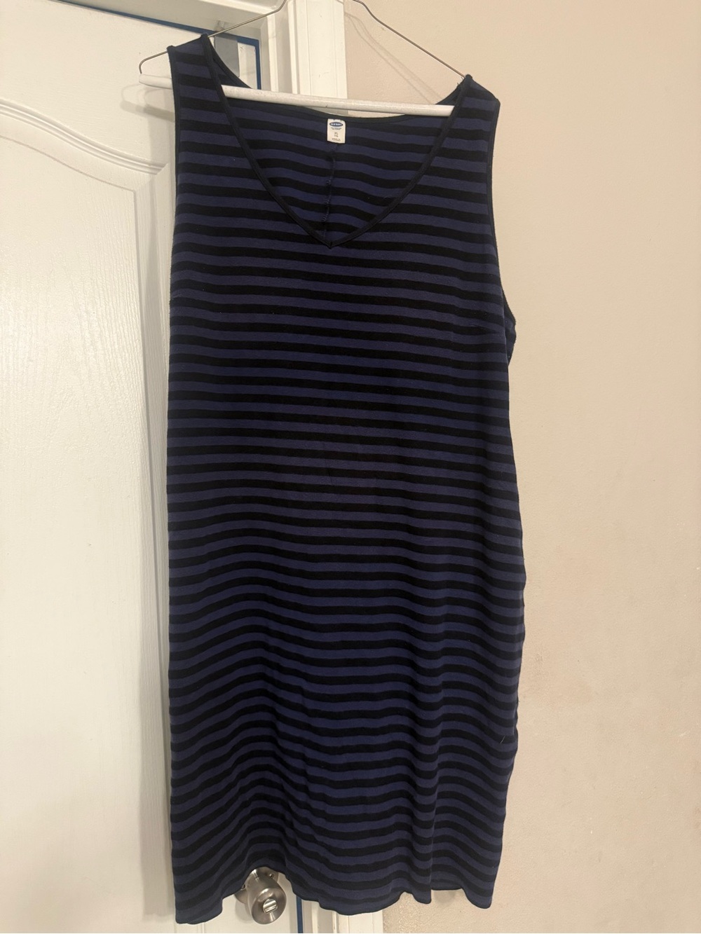 Old Navy Navy and Black Striped Sleeveless V-Neck Midi Dress